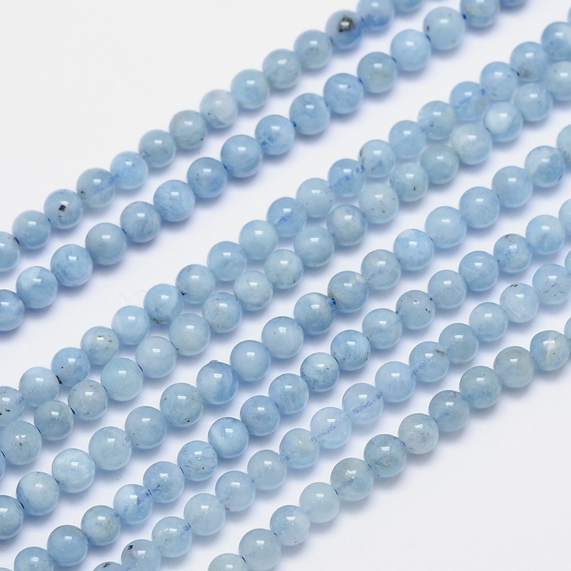PandaHall Natural Aquamarine Round Bead Strands, 5mm, Hole: 1mm; about 74pcs/strand, 15.5" Aquamarine Round Blue