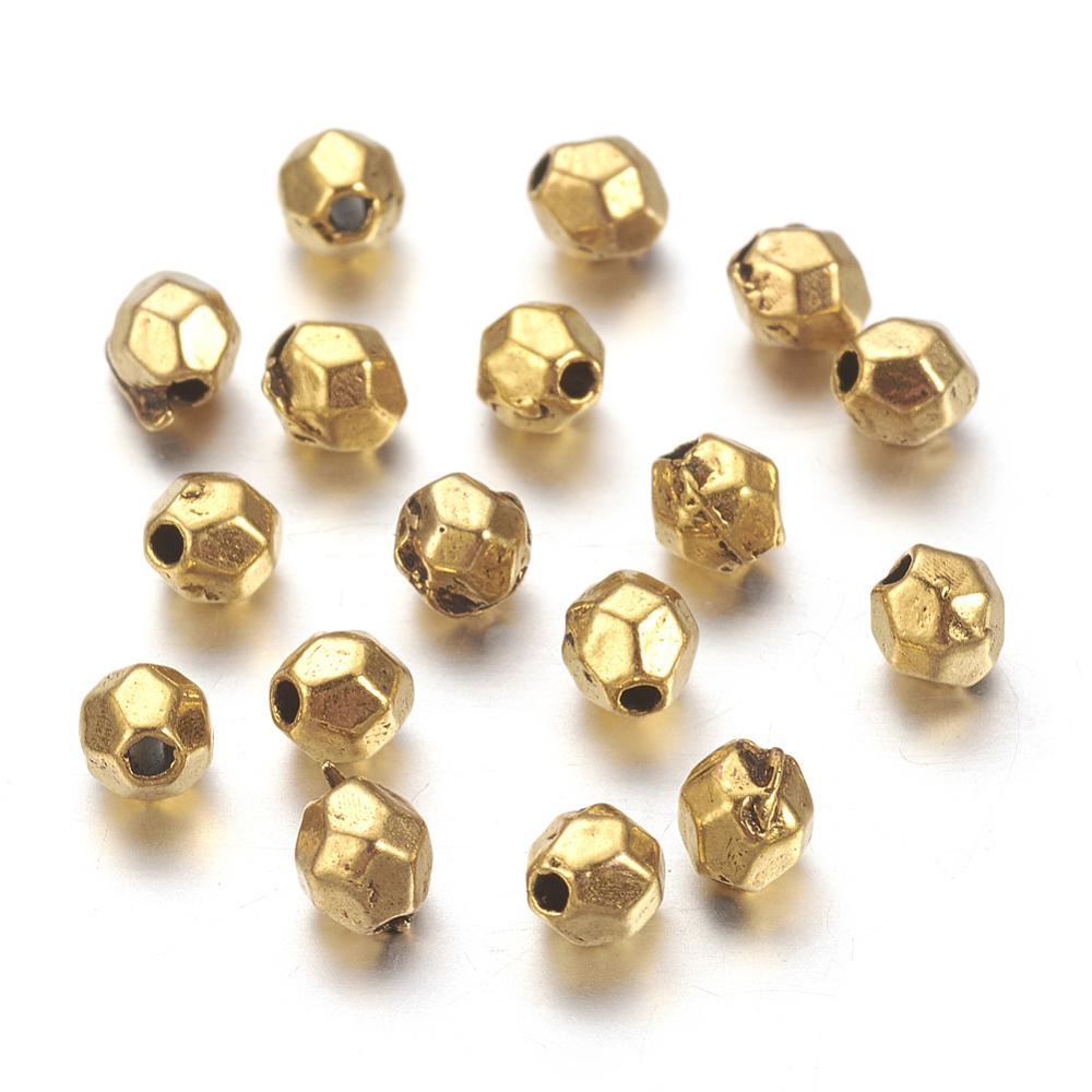 PandaHall Tibetan Silver Bead Spacers, Lead Free & Cadmium Free & Nickel Free, Faceted, Oval, Antique Golden, about 3.5mm long, 3.5mm thick...