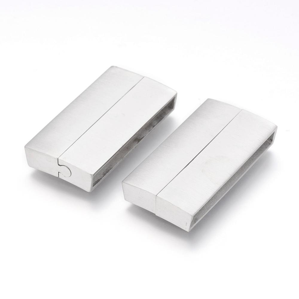 PandaHall 304 Stainless Steel Magnetic Clasps, Rectangle, Matte, Stainless Steel Color, 36.5x19x6.5mm, Hole: 4x34mm Stainless Steel...