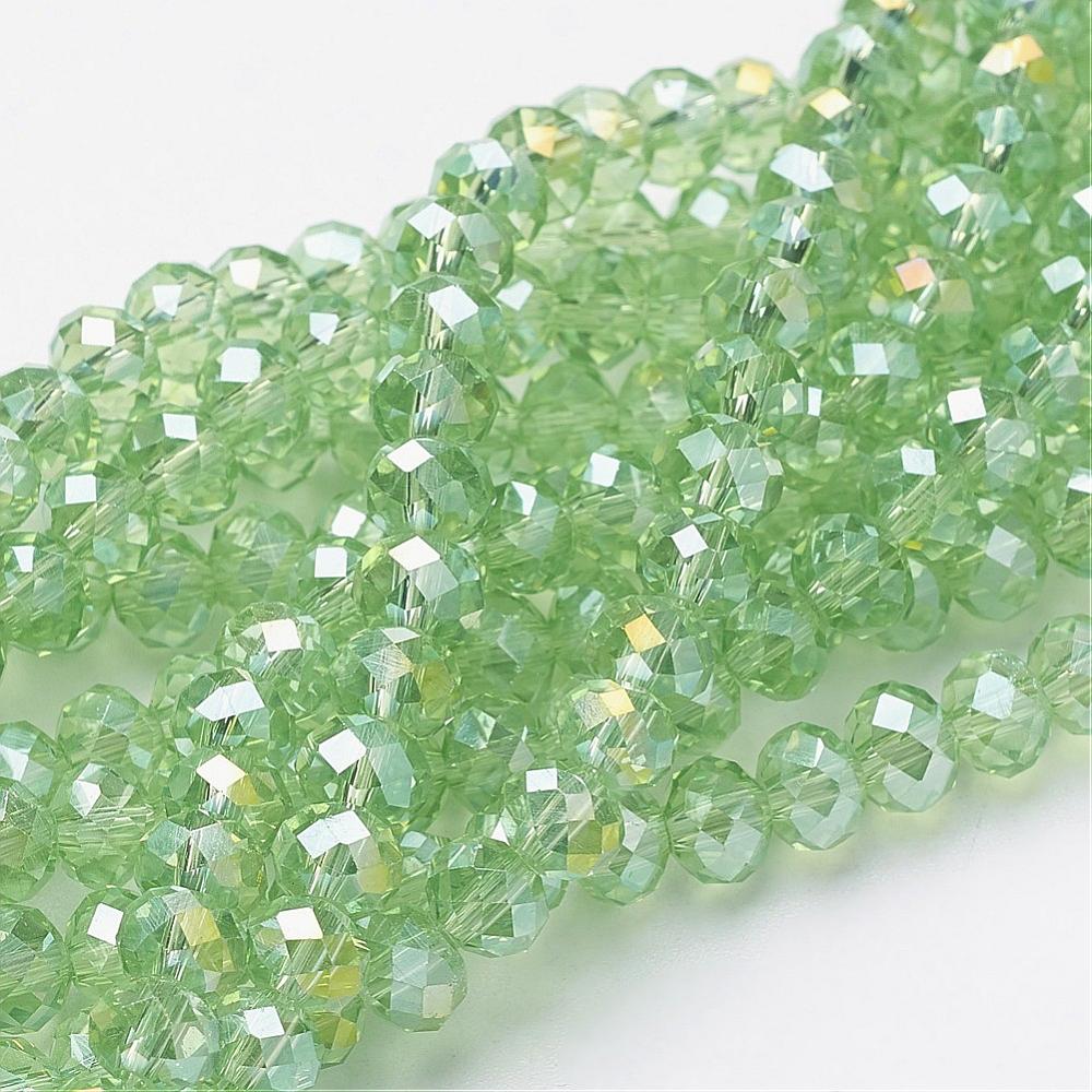 PandaHall Electroplate Glass Beads Strands, AB Color Plated, Faceted, Rondelle, LightGreen, 6x4mm, Hole: 1mm; about 95pcs/strand, 16" Glass...