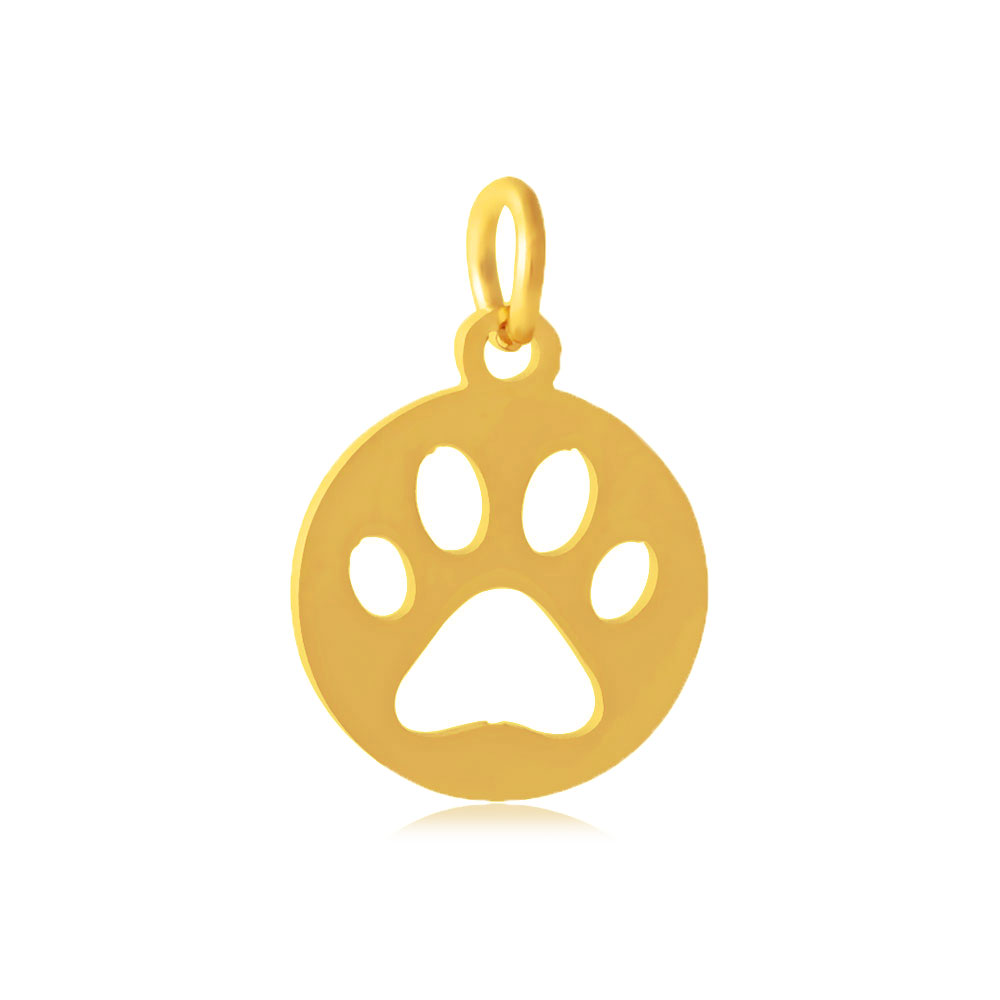PandaHall 304 Stainless Steel Pendants, Flat Round with Dog Paw Prints, Golden, 14x12x1.1mm, Hole: 4mm Stainless Steel Flat Round
