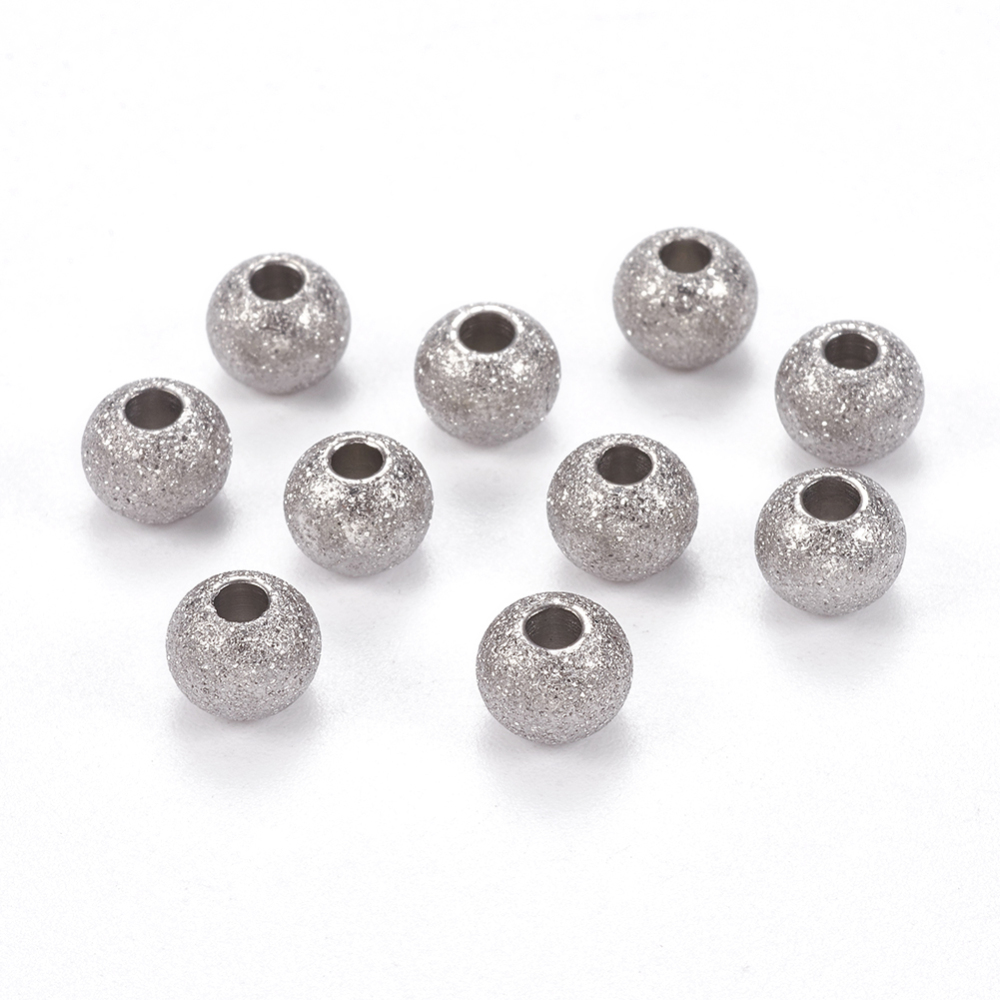 PandaHall 304 Stainless Steel Stardust Beads, Round, Stainless Steel Color, 6x5mm, Hole: 2mm Stainless Steel Round