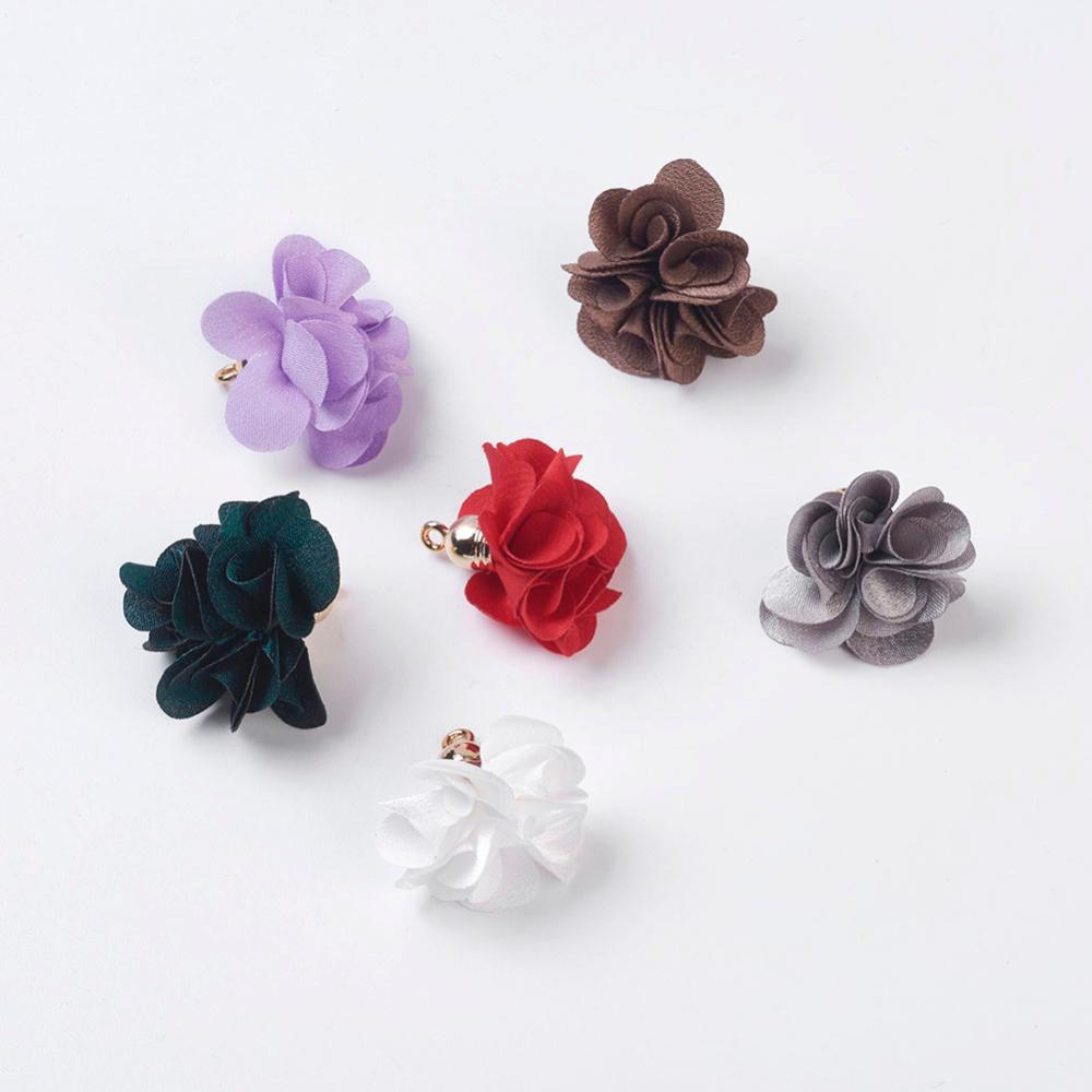 PandaHall Cloth Pendant Decorations, with Acrylic Findings, Flower, Mixed Color, 25~30x28~35mm, Hole: 2mm Cloth Flower Multicolor