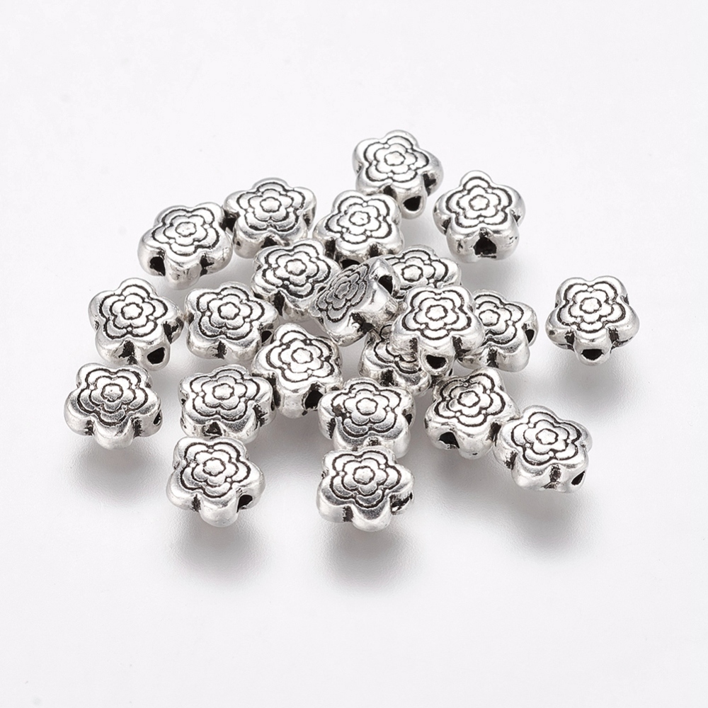 PandaHall Tibetan Silver Beads, Lead Free & Cadmium Free, Flower, Great for Mother's Day Gifts making, Antique Silver, about 6mm long, 6mm...