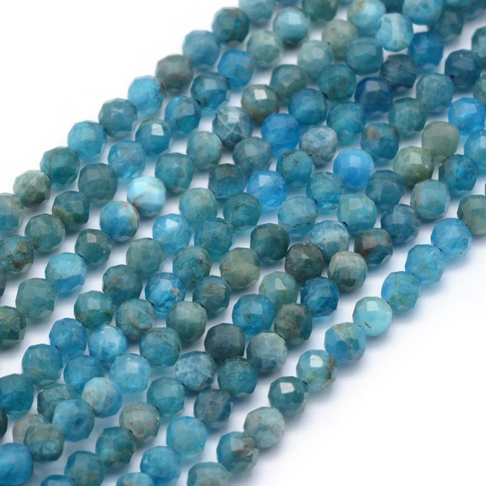 PandaHall Natural Apatite Beads Strands, Faceted, Round, 2mm, Hole: 0.5mm; about 150pcs/strand, 15.35"(39cm) Apatite Round