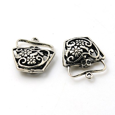 PandaHall Brass Hollow Pendants, Bag, Plated Antique Silver Color, about 20mm long, 17mm wide, 6mm thick, hole: 1mm Brass Bag