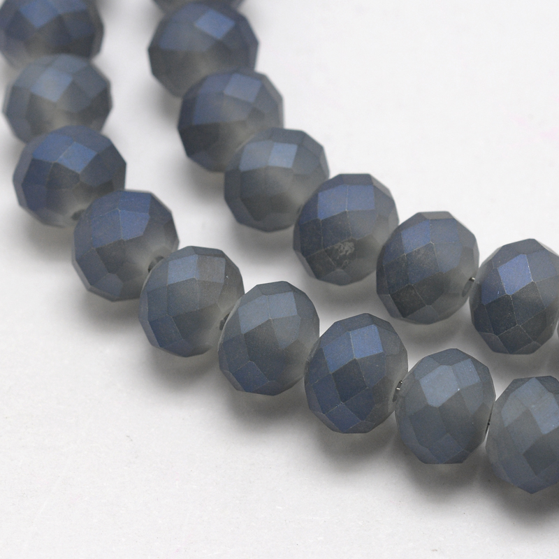 PandaHall Full Rainbow Plated Faceted Rondelle Glass Beads Strands, Frosted, SteelBlue, 3x2mm, Hole: 1mm; about 150pcs/strand, 14.5" Glass...