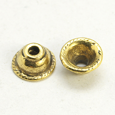 PandaHall Tibetan Silver Bead Caps, Apetalous, Lead Free & Cadmium Free & Nickel Free, Antique Golden, 8x4mm, Hole: 2mm Alloy