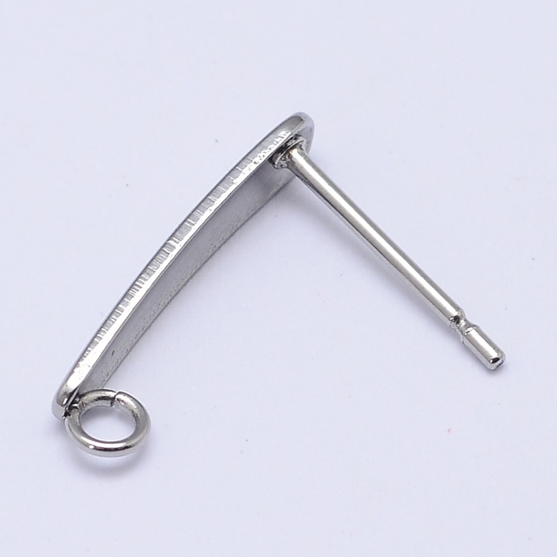 PandaHall 304 Stainless Steel Stud Earring Findings, Stainless Steel Color, 15x3mm, Hole: 2mm; Pin: 0.7mm Stainless Steel