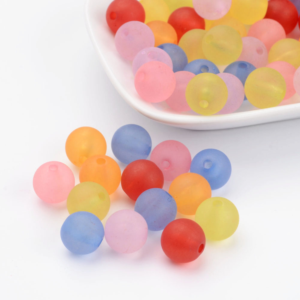 PandaHall 12mm Mixed Transparent Round Frosted Acrylic Ball Beads, Hole: 2mm Acrylic Round Multicolor
