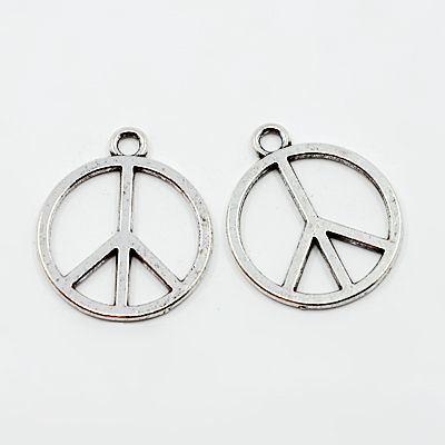PandaHall Alloy Pendants, Peace Sign, Lead Free and Cadmium Free, Antique Silver, about 28mm long, 24mm wide, 3mm thick, hole: 3mm Alloy...