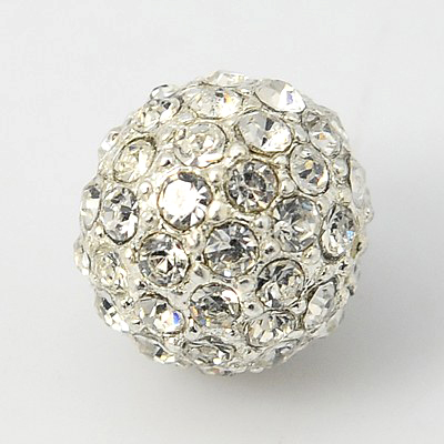 PandaHall Alloy Rhinestone Beads, Grade A, Round, Silver Metal Color, Crystal, 10mm, Hole: 2mm Alloy+Rhinestone Round Silver