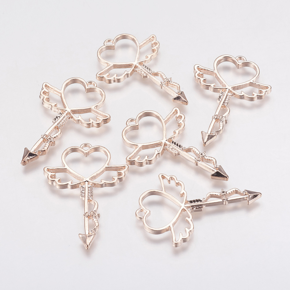 PandaHall Alloy Open Back Bezel Pendants, For DIY Resin, Pressed Flower Jewelry, Heart Fairy Stick, Rose Gold, 38x26x2mm, Hole: 2mm Alloy...