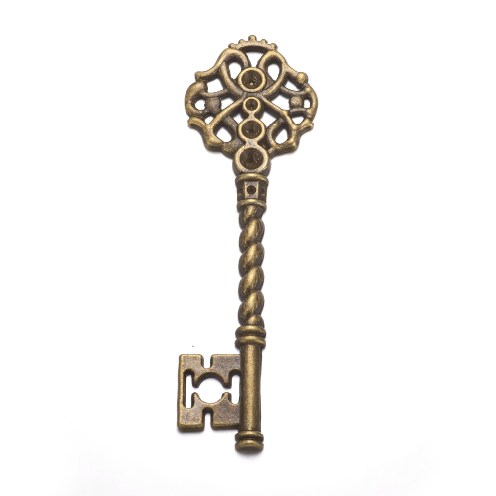 PandaHall Key Tibetan Style Pendant Rhinestone Settings, Lead Free and Cadmium Free, Antique Bronze Color, 68x20.5x3mm, Hole: 1mm Alloy Key