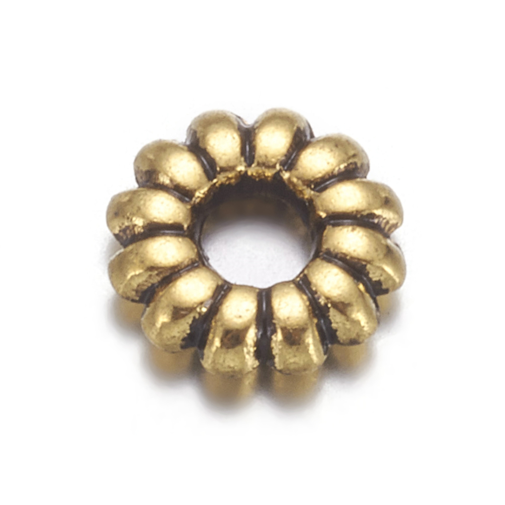 PandaHall Tibetan Style Bead Spacers, Lead Free , Flower, Antique Golden, Size: about 6.5mm in diameter, Hole: 2mm Alloy Flower