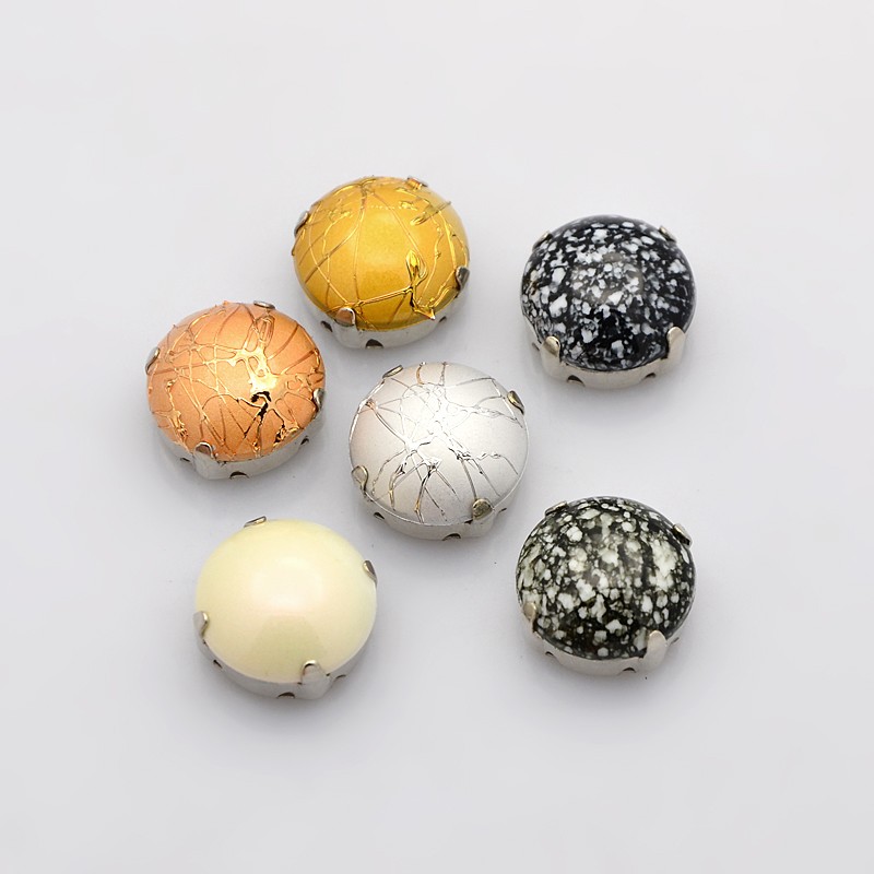 PandaHall Sew on Taiwan Acrylic, with Platinum Tone Brass Prong Settings, Garments Accessories, Half Round, Mixed Color, 8x6.5mm; Hole...