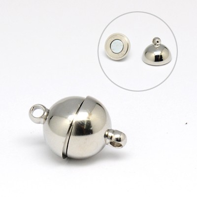 PandaHall 304 Stainless Steel Magnetic Clasps, Round, Stainless Steel Color, 21x14mm, Hole: 2mm Stainless Steel Round