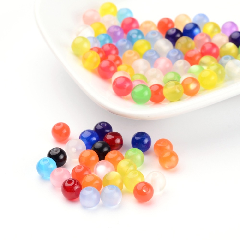 PandaHall Mixed Color Round Imitated Cat Eye Resin Beads, 6mm, Hole: 1.5mm Resin Round Multicolor