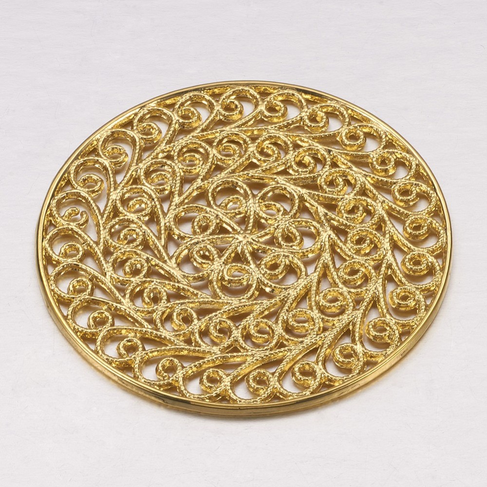 PandaHall Tibetan Style Alloy Flat Round Big Pendants, Cadmium Free & Lead Free & Nickel Free, Golden, 52.5x2mm Alloy Flat Round