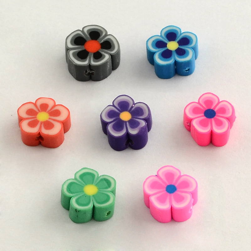 PandaHall Handmade Polymer Clay Beads, Flower, Mixed Color, 8~9x8x4mm, Hole: 2mm Polymer Clay Flower Multicolor