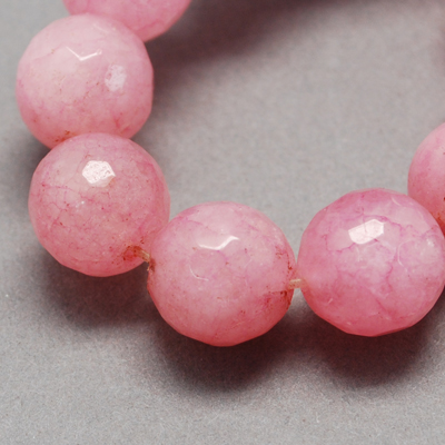 PandaHall Natural Jade Bead Strands, Dyed, Faceted, Round, PearlPink, 12mm; Hole: 1mm; 32pcs/strand, 14.6" Other Jade Round Pink