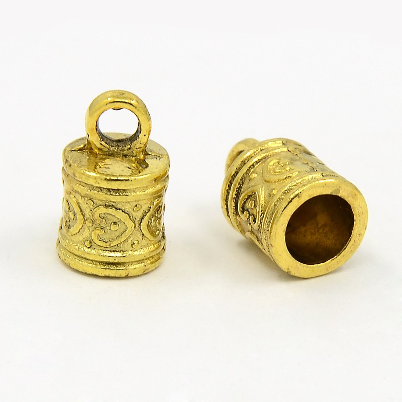 PandaHall Tibetan Style Terminators, Lead Free, Nickel Free and Cadmium Free, Column, Antique Golden Color, about 9.8mm in diameter, 16mm...