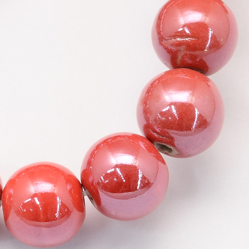 PandaHall Pearlized Handmade Porcelain Round Beads, OrangeRed, 6mm, Hole: 1.5mm Porcelain Round Red