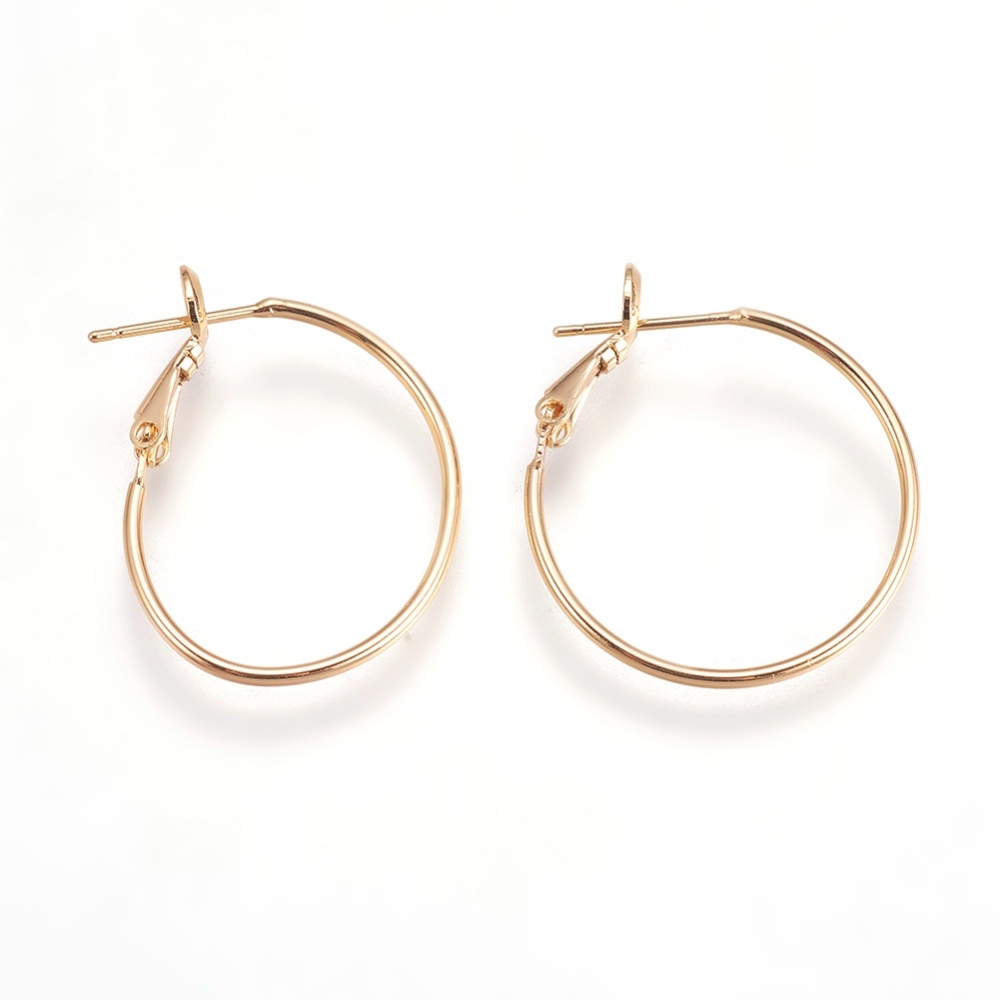 PandaHall Brass Hoop Earrings, Nickel Free, Ring, Real Gold Plated, 28x25x5.5mm; Pin: 0.7mm Brass