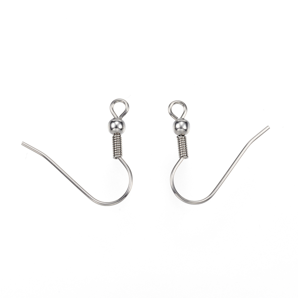 PandaHall 304 Stainless Steel Earring Hooks, Stainless Steel Color, 21x21x3mm, Hole: 2mm; Pin: 0.8mm Stainless Steel