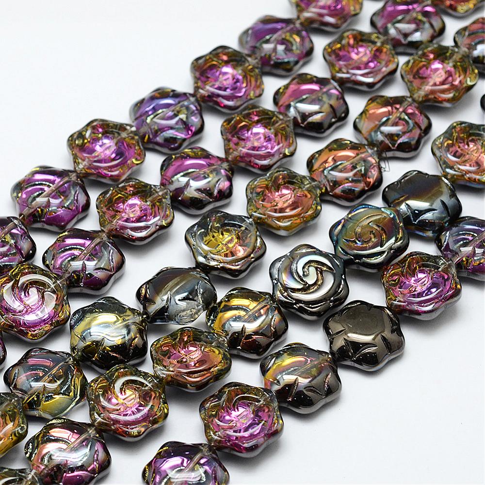PandaHall Electroplate Glass Beads Strands, Half Plated, Flower, Hematite Plated, 15.5x14.5x6mm, Hole: 1.5mm; about 43pcs/strand, 24.8''...