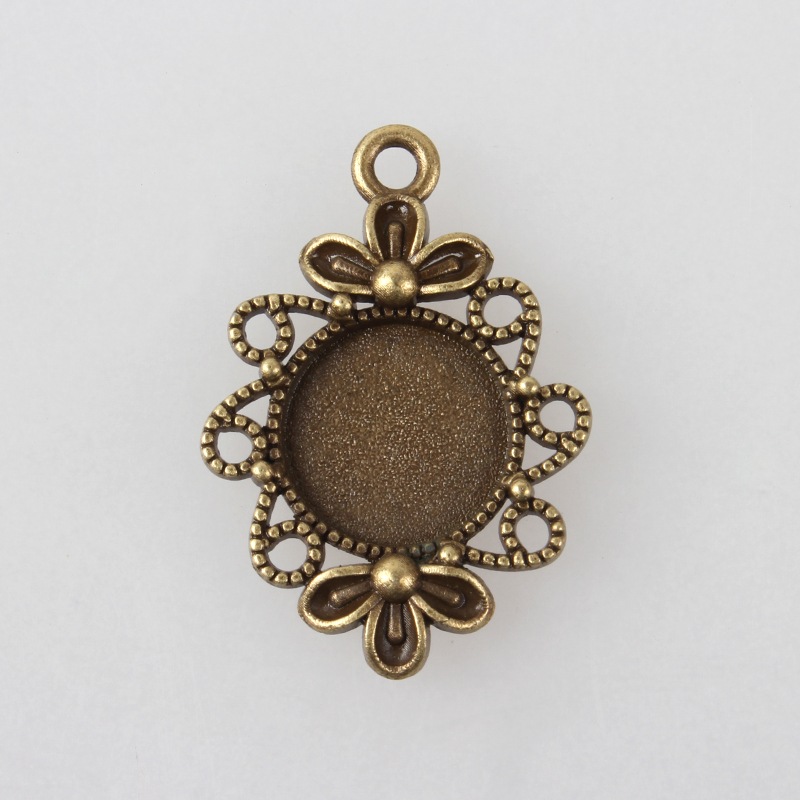 PandaHall Vintage Tibetan Style Alloy Flower Pendant Cabochon Bezel Settings, Nickel Free, Antique Bronze, Flat Round Tray: 12mm; 30x21x3mm...