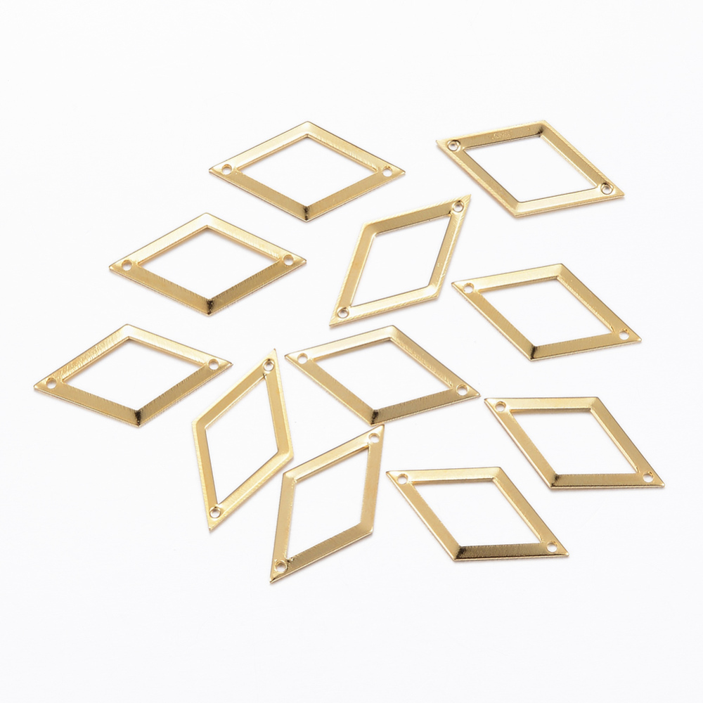 PandaHall 304 Stainless Steel Links, Rhombus, Golden, 24x12.5x0.8mm, Hole: 1mm Stainless Steel Rhombus