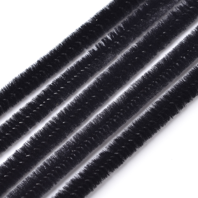 PandaHall Round Pipe Cleaner Chenille Stick, with Iron Wire, Black, 300x5mm Iron Black