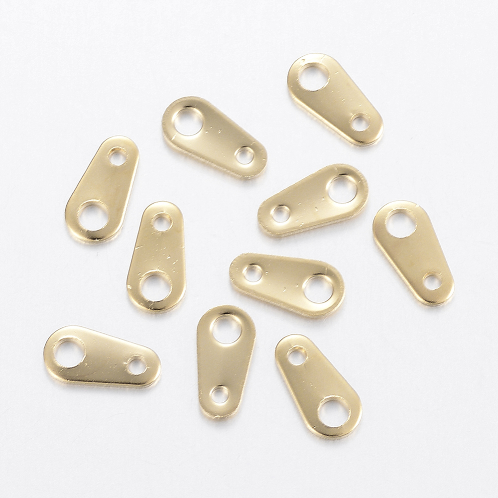 PandaHall 304 Stainless Steel Chain Tabs, Drop, Golden, 8x4x0.7mm, Hole: 1mm & 2mm Stainless Steel
