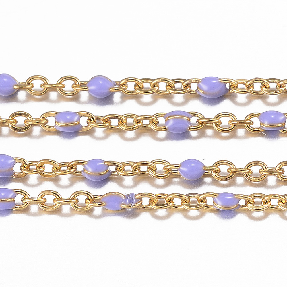 PandaHall 304 Stainless Steel Cable Chains, with Spool, with Enamel, Golden, MediumPurple, Links: 2x1.5x0.5mm; 10m/Roll Stainless Steel...