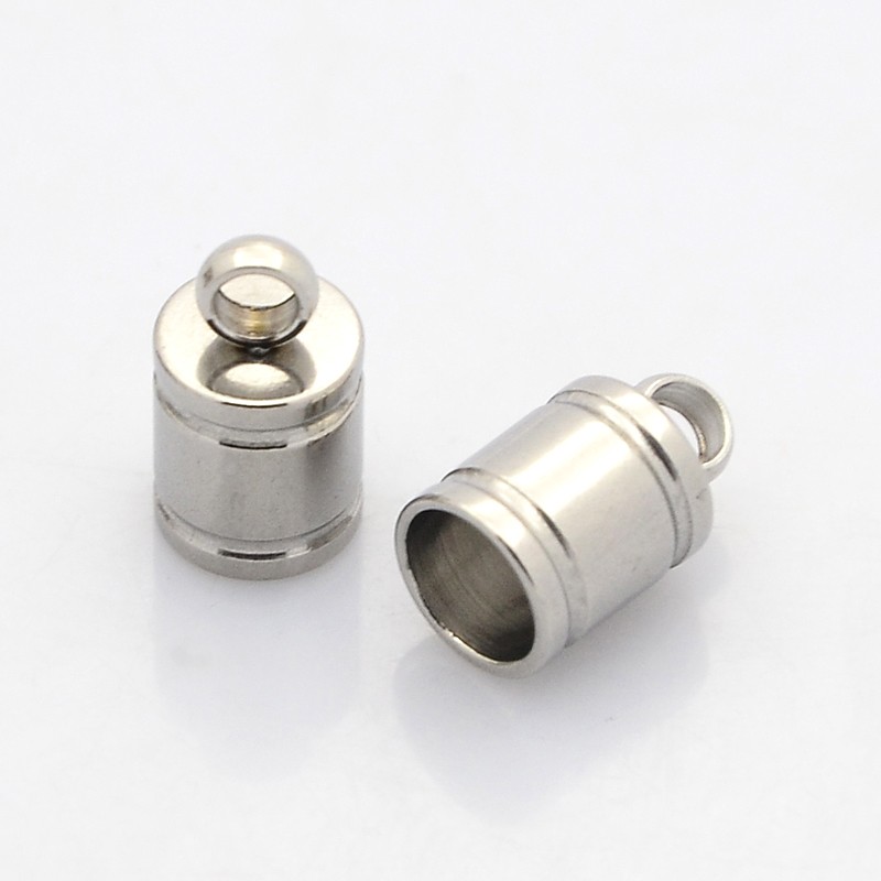 PandaHall 304 Stainless Steel Cord Ends, Stainless Steel Color, 10x6mm, Hole: 2mm; Inner Dameter: 5mm Stainless Steel