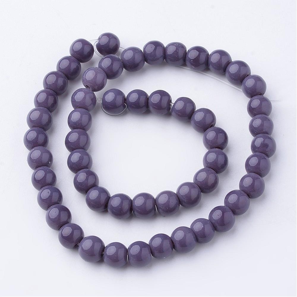 PandaHall Opaque Glass Bead Strands, Round, Dyed, DarkSlateBlue, 6mm, Hole: 1mm; about 52pcs/strand, 11.4" Glass Round Blue
