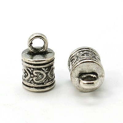PandaHall Tibetan Silver Cord Ends, Column, Lead Free and Cadmium Free, Antique Silver, about 9.8mm in diameter, 16mm thick, 6mm inner...