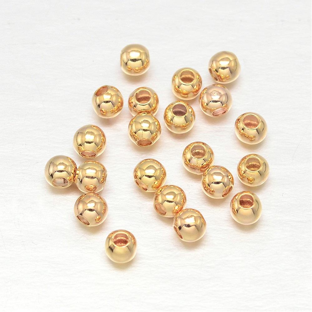 PandaHall Real Gold Plating Brass Round Spacer Beads, Lead Free & Cadmium Free & Nickel Free, 3mm, Hole: 1mm; about 833pcs/50g Brass Round