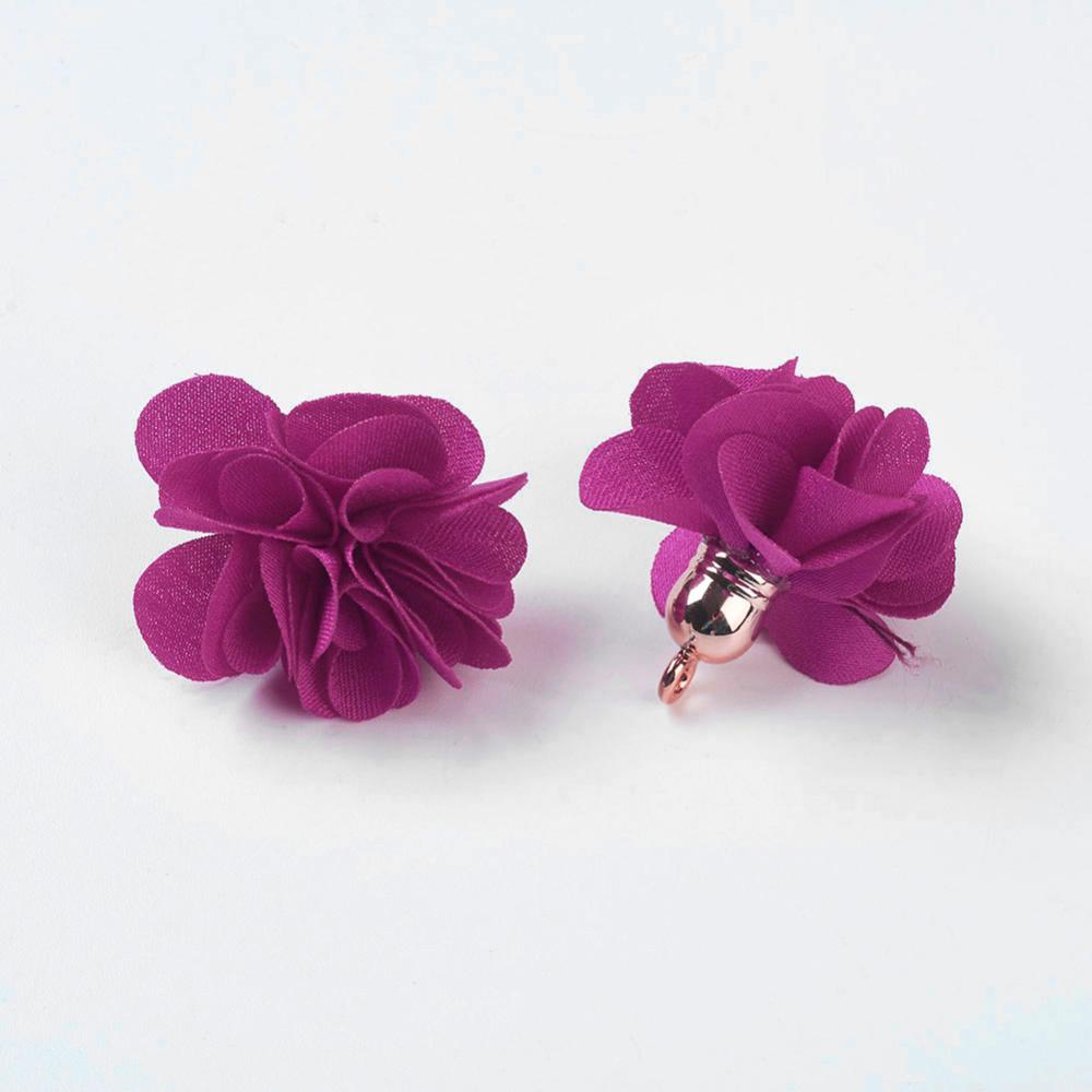 PandaHall Cloth Pendant Decorations, with Acrylic Findings, Flower, MediumVioletRed, 25~30x28~35mm, Hole: 2mm Cloth Flower Red