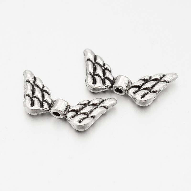 PandaHall Tibetan Style Alloy Beads, Wings, Antique Silver, 9x20x3mm, Hole: 1mm; about 1235pcs/kg Alloy Wing