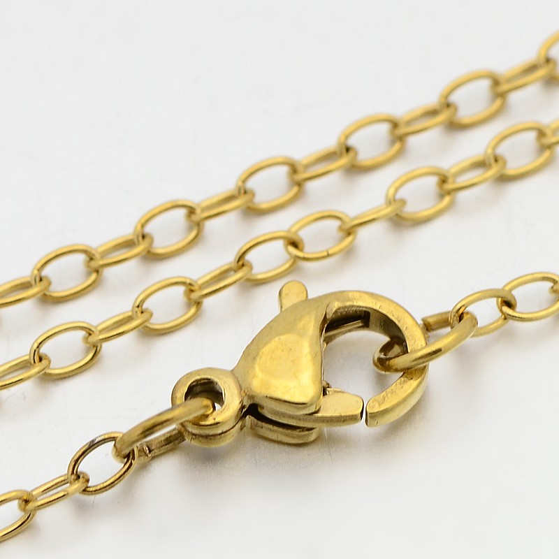 PandaHall 304 Stainless Steel Cable Chain Necklaces, with Lobster Claw Clasps, Golden, 23.5"(59.7cm); 4x2.3mm Stainless Steel