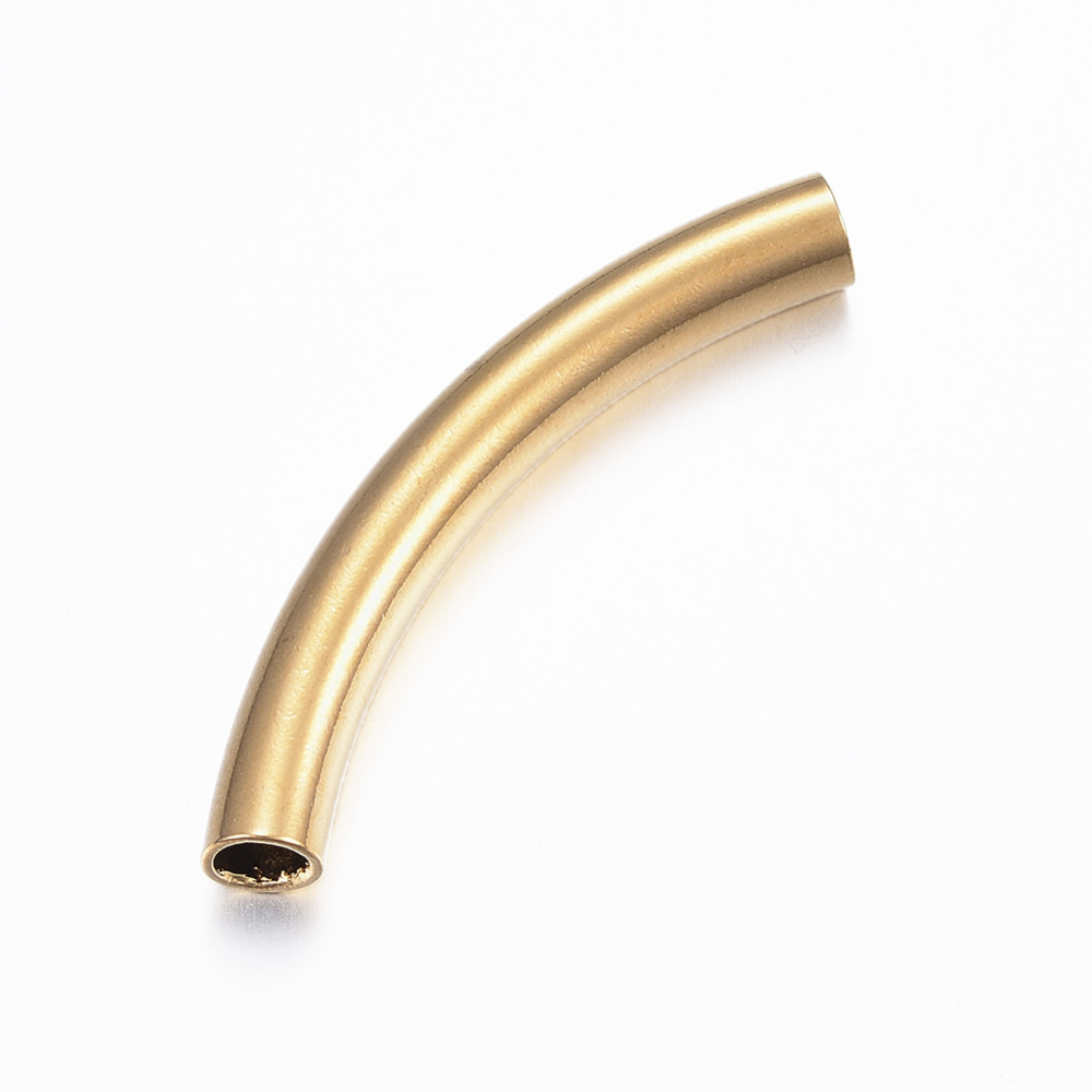 PandaHall 304 Stainless Steel Tube Beads, Curved Tube, Golden, 45.5x6.5x6mm, Hole: 4.5x5mm Stainless Steel Tube