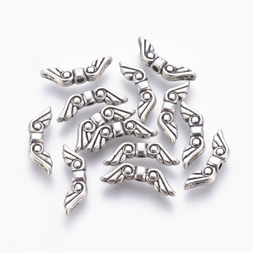 PandaHall Tibetan Style Beads, Lead Free, Wing, Antique Silver, 16x5x3mm, Hole: 1.5mm Alloy Wing