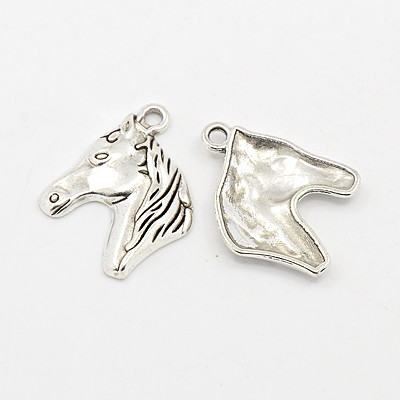 PandaHall Alloy Pendants, Lead Free & Cadmium Free & Nickel Free, Horse Head, Antique Silver, 25x20x3mm, Hole: 3mm Alloy Horse