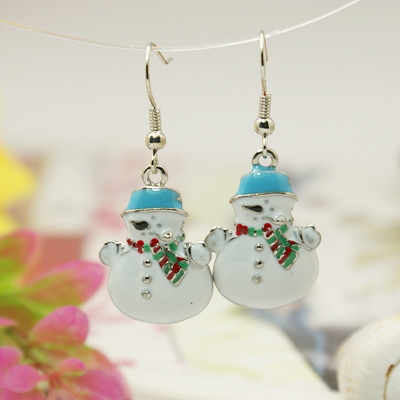 PandaHall Fashion Earrings for Christmas, with Enameled Alloy Pendants and Brass Earring Hooks, White, 42mm Alloy White