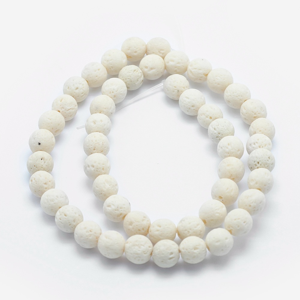 PandaHall Natural Lava Beads Strands, Dyed, Round, White, 8mm, Hole: 1mm; about 53pcs/strand, 15.3"(39cm)  Lava Round White