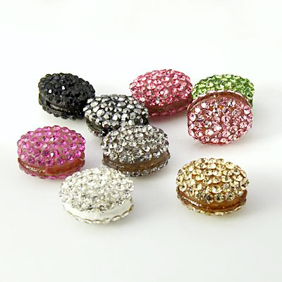 PandaHall Resin Rhinestone Beads, Grade A, Flat Round, Mixed Color, 15x13x8.5mm, Hole: 2mm Resin+Rhinestone Oval Multicolor