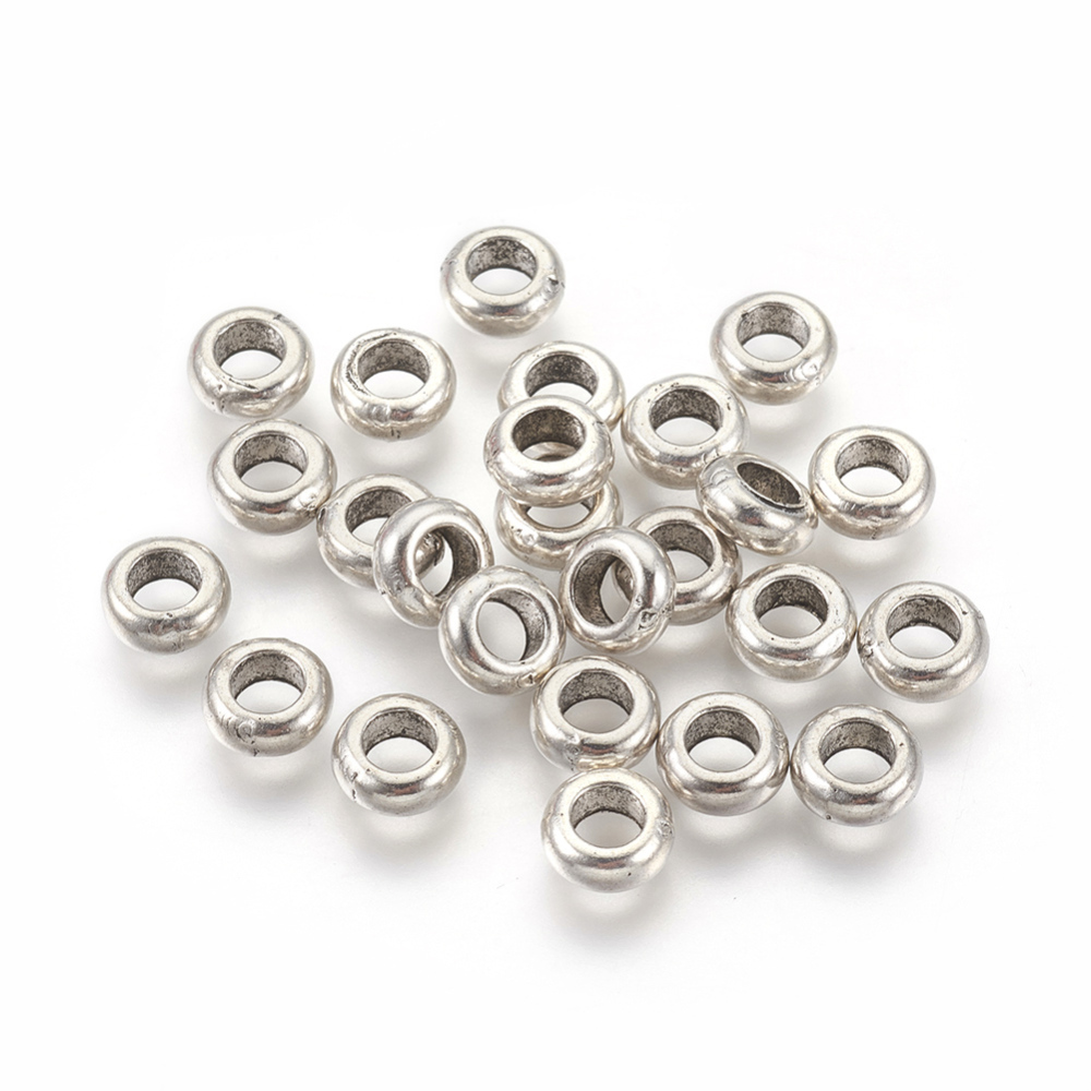 PandaHall Alloy Spacers Beads, Rondelle, Lead Free and Cadmium Free, Antique Silver, 7mm diameter, 3mm thick, hole: 4mm Alloy Rondelle