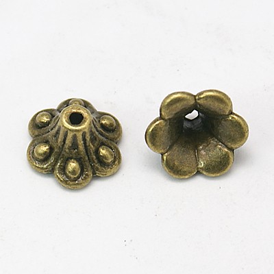 PandaHall Tibetan Silver Caps, Antique Bronze, Cadmium Free & Lead Free & Nickel Free, 10x6mm, Hole: 1mm Alloy